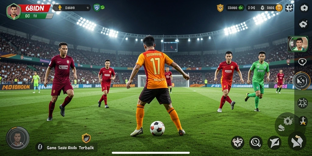Tangkapan layar gameplay 68IDN yang menampilkan aksi sepak bola seru.