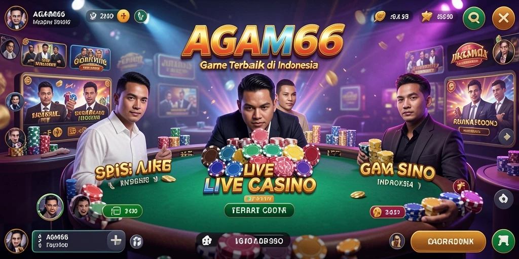 Screenshot gameplay AGAM66 menunjukkan dealer profesional dan suasana kasino yang mendebarkan.