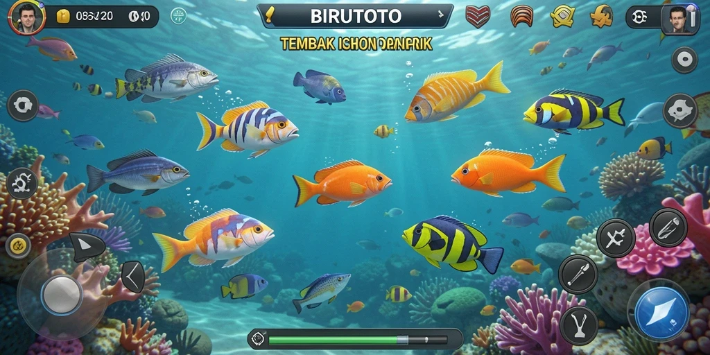Tampilan gameplay BIRUTOTO yang menampilkan aksi menembak ikan.