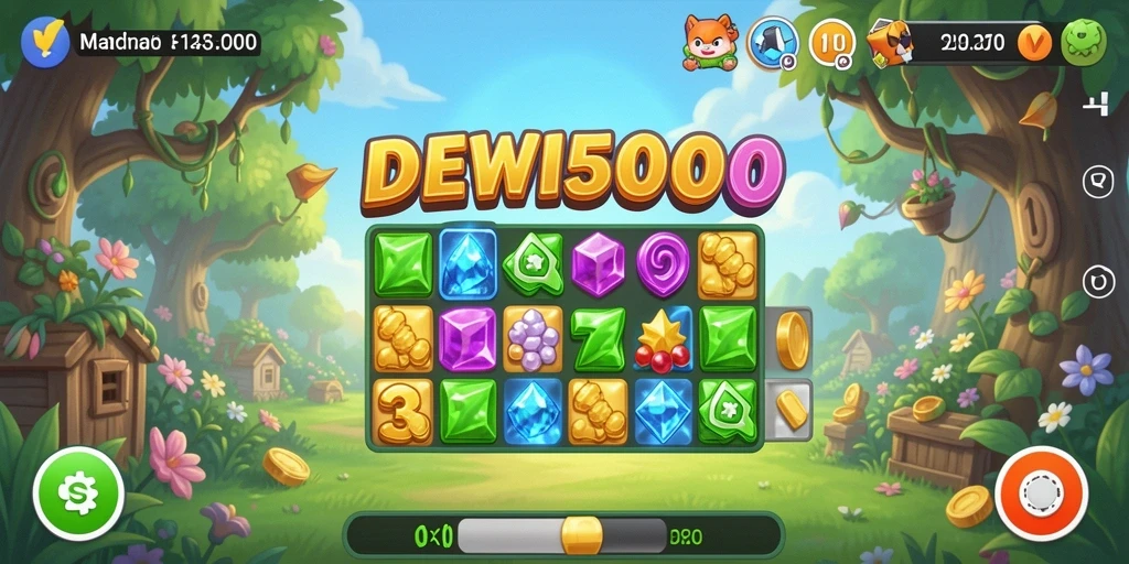 Screenshot DEWI5000 menampilkan gameplay Match-3 yang menarik.