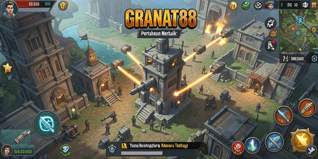 Tampilan gameplay GRANAT88 yang menegangkan dalam pertahanan menara.