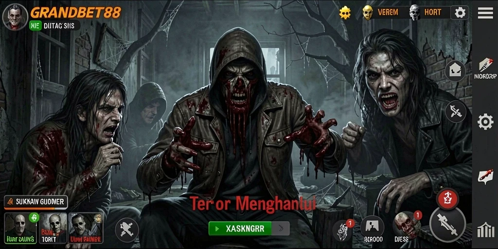 Tampilan gameplay <strong>GRANDBET88</strong> menampilkan suasana horor yang mencekam dan menegangkan.
