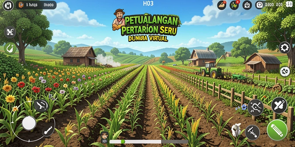 Screenshot gameplay H03 menunjukkan aktivitas pertanian yang seru dan interaktif.