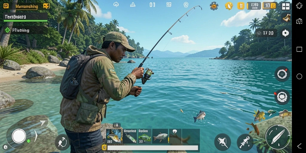 Tampilan gameplay H89 dengan aksi memancing seru di lautan.