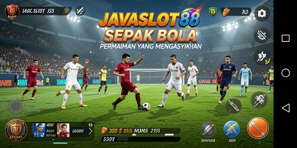 Tampilan gameplay seru dalam JAVASLOT88 dengan aksi sepak bola mendebarkan.
