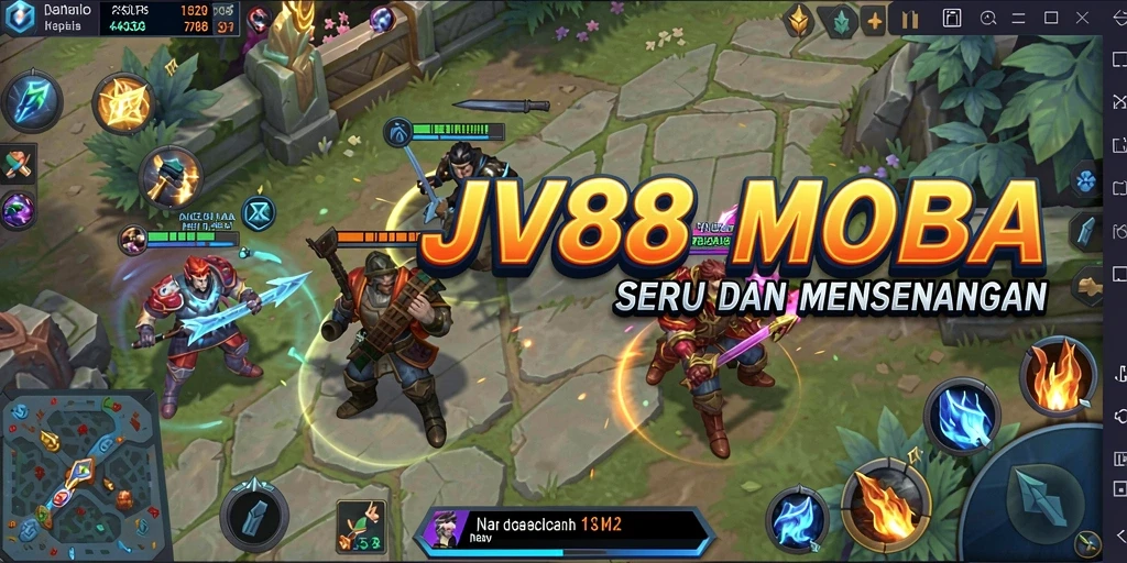 Tangkapan layar gameplay JV88 dengan pertarungan seru di arena.