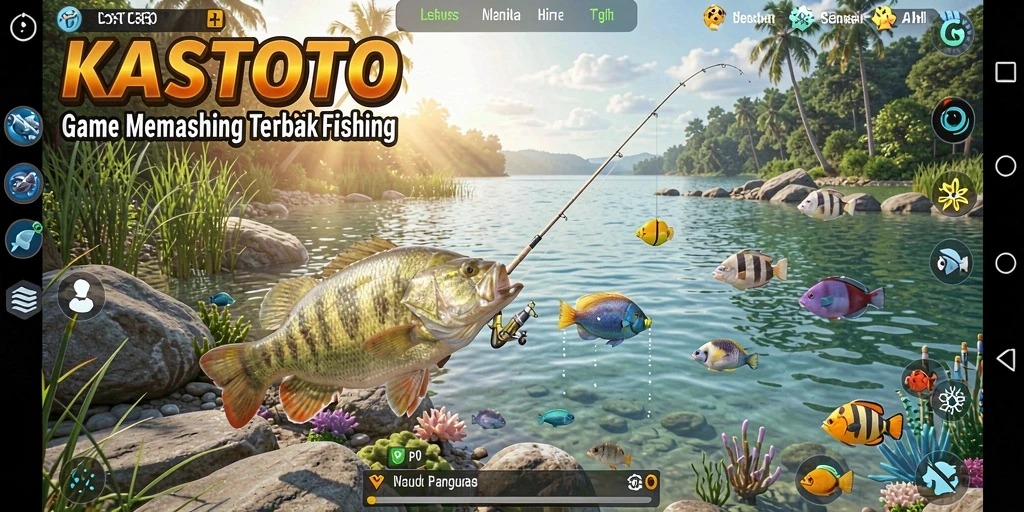 Screenshot KASTOTO menampilkan gameplay memancing yang realistis dan seru.
