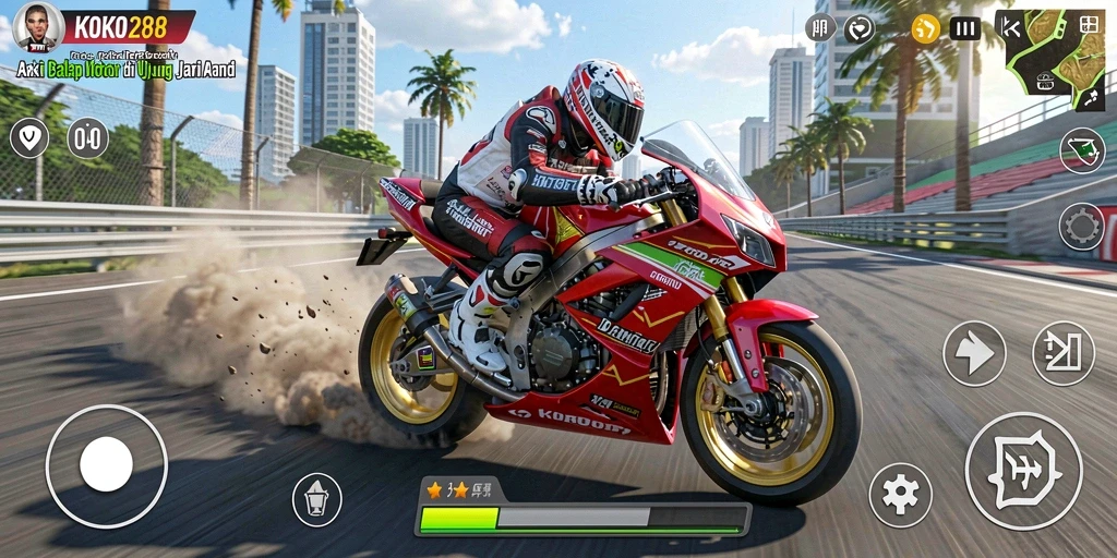 Screenshot menampilkan aksi balapan motor yang seru dan mendebarkan.