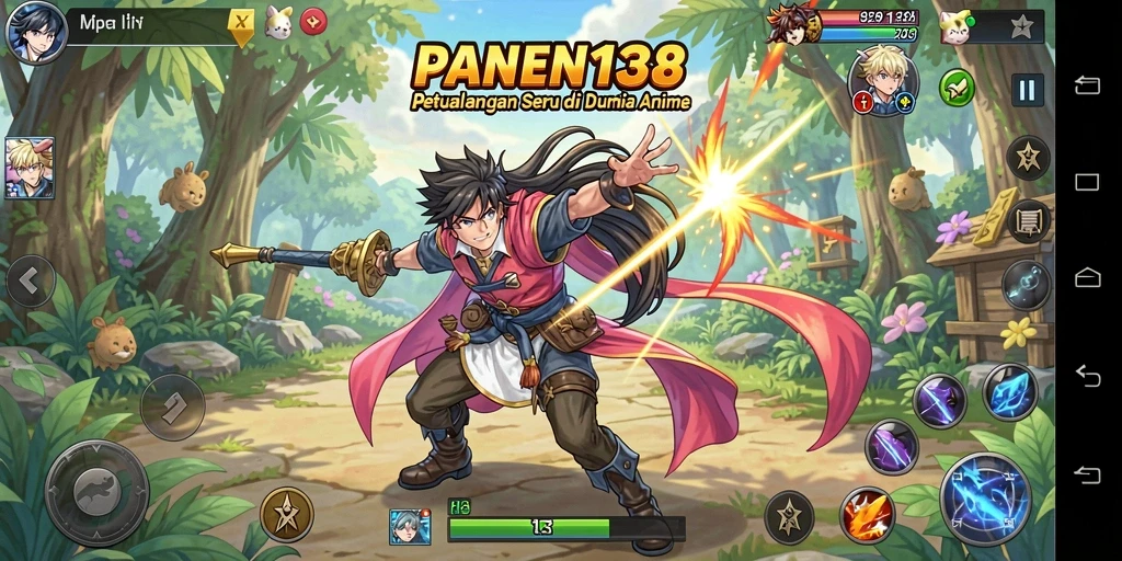 Screenshot menunjukkan pertarungan epik dalam PANEN138 dengan grafik anime yang memukau.
