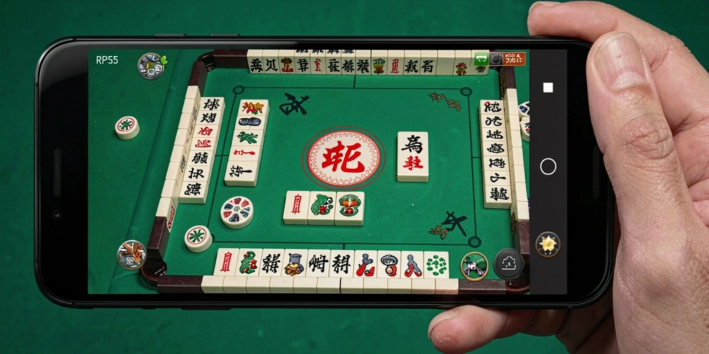 Tampilan gameplay RP55 yang menampilkan momen seru dalam permainan Mahjong.