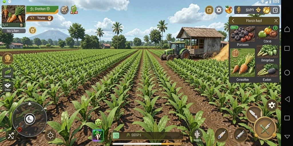 Tampilan gameplay SVIP1 yang menakjubkan dengan aktivitas bertani.