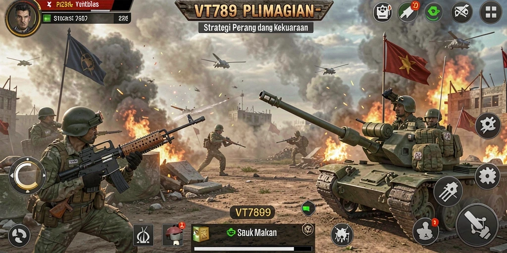 Tangkapan layar menampilkan aksi pertempuran intens dalam game SLG.