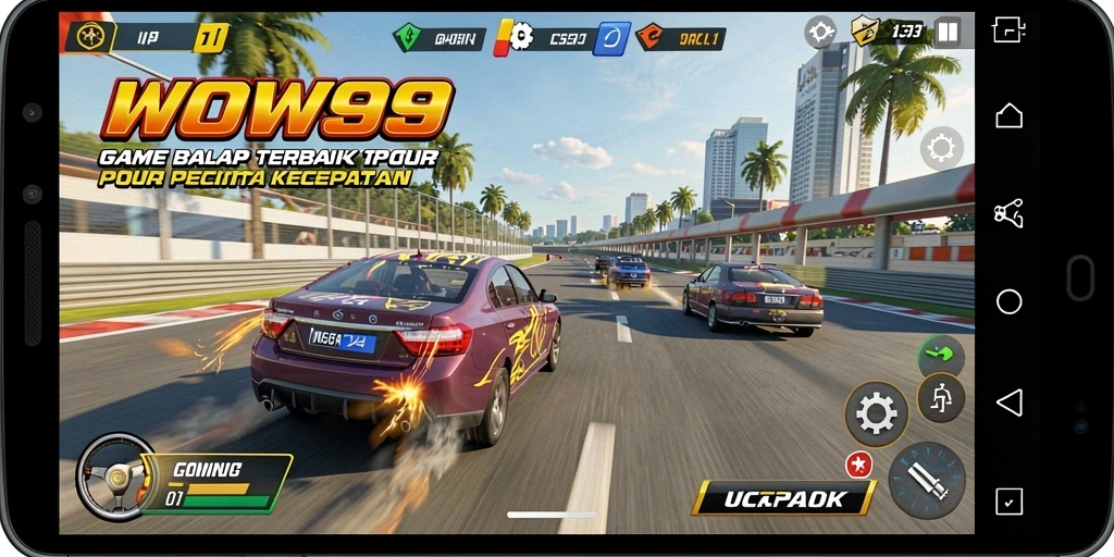 Gameplay Racing WOW99 dengan mobil balap yang keren.